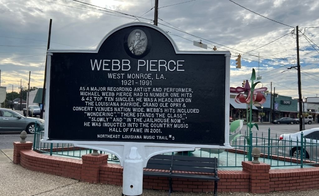 Webb Pierce historical marker in downtown West Monroe on the Northeast Louisiana Music Trail.