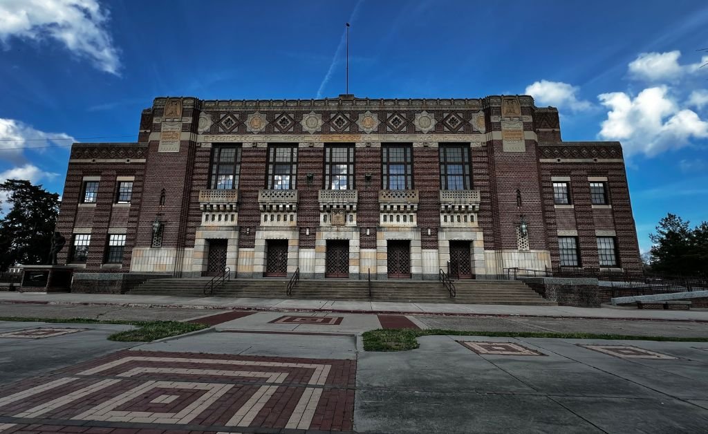 Exterior of Shreveport Municipal Auditorium, a National Historic Landmark and home of the legendary Louisiana Hayride.