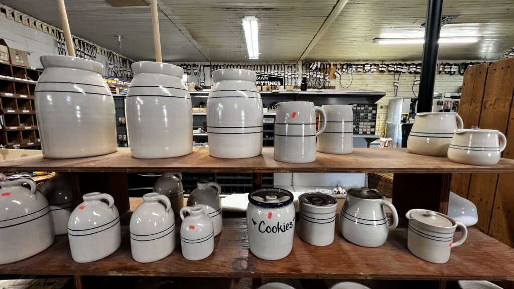 Antique butter churn and crockery among the merchandise at Donnell's General Store, Louisiana