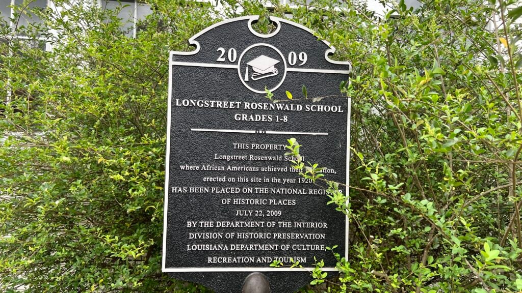 National Register of Historic Places sign at the Longstreet Rosenwald School in Longstreet, Louisiana